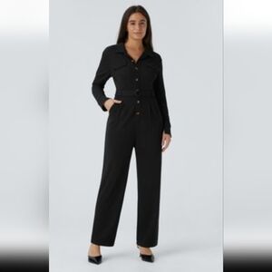 HALARA Black Button-Up Jumpsuit